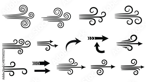 Collection of various wind and direction arrows and swirls