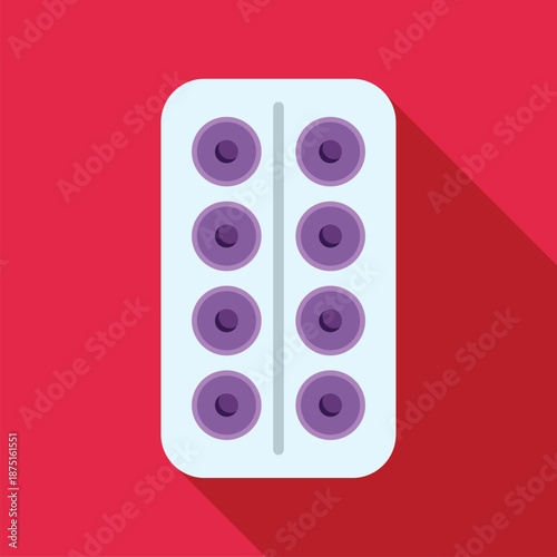 Medical blister pack holding medication pills on a red background