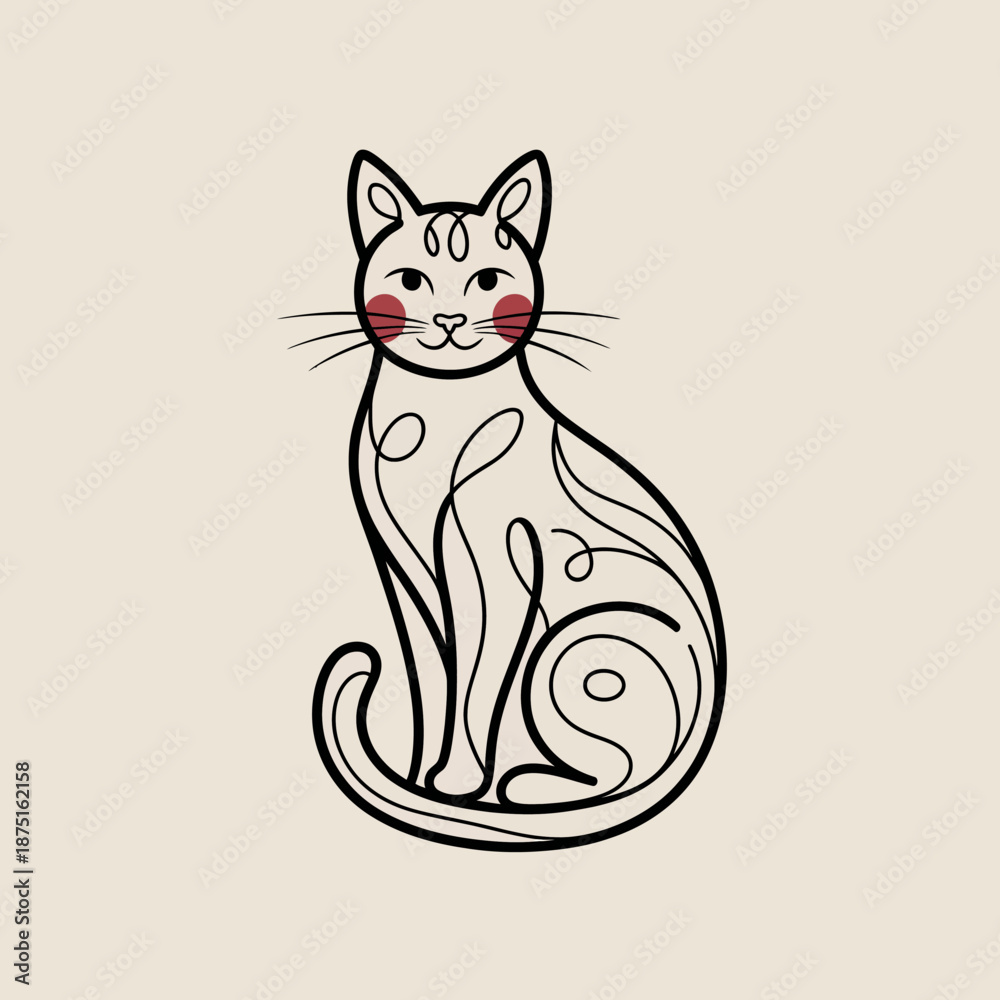 Obraz premium This elegant illustration features a stylized cat with flowing lines and soft colors, embodying grace and beauty in feline form, appealing to cat lovers and art enthusiasts alike.