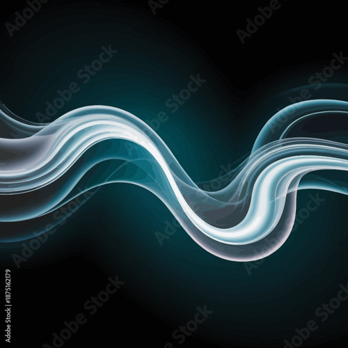 A serene and smooth abstract artwork displaying flowing waves in blue tones against a black background, representing calmness and fluidity in design.