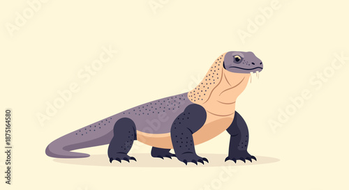Komodo Dragon Vector Illustration Calm Reptile On Beige Background
