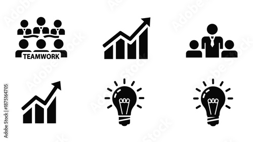 business icons representing teamwork growth ideas high quality