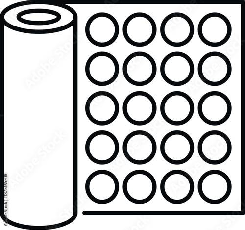 Roll of adhesive die cut circular labels for packaging, branding, or product identification