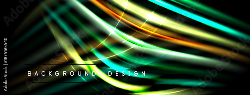 Abstract lines create vibrant, glowing effect. Dark background emphasizes bright streaks, modern design element.