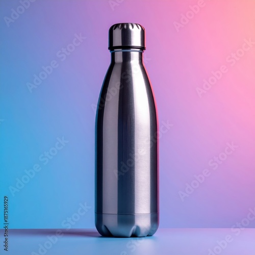 Stylish Stainless Steel Water Bottle on Colorful Background