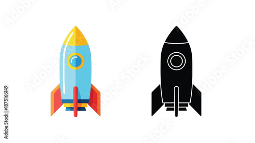 two colorful rockets side by side on white background