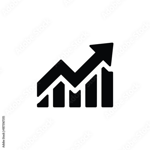 a black and white graph icon with an upward trend arrow