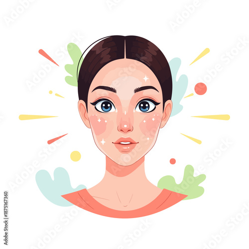 Woman with glowing skin and healthy complexion illustration