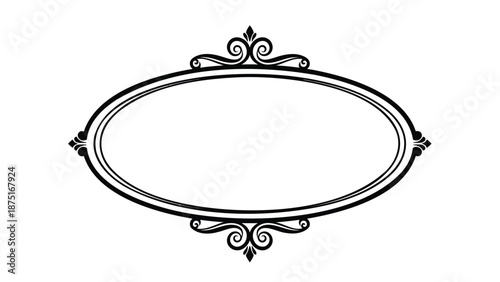 Elegant oval frame with ornate scrollwork design elements and floral motifs on white background for graphic design