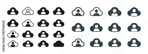 Collection of cloud user icons in various styles and outlines