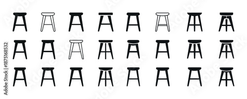 Black and white stool silhouettes: diverse chair designs collection