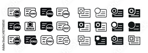Collection of bonus loyalty card icons in minimalist design style