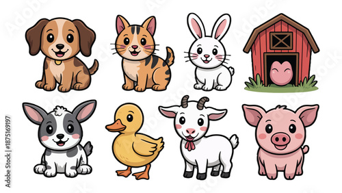Farm Animal Icons: A delightful illustration showcases a medley of adorable farm animal icons, embodying the charm and innocence of rural life.
