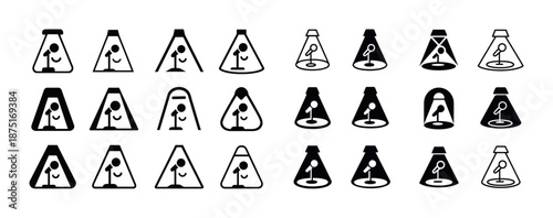 Abstract vector art of laboratory flasks with stick figures in various poses