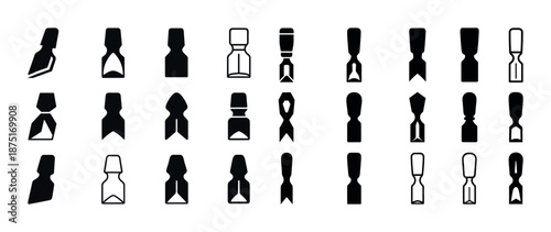 Diverse ink pen nib designs collection in silhouette and outline styles