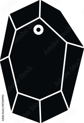Black crystal gem stone amulet with a hole, flat icon style