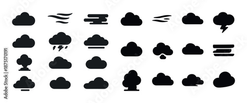 Weather icons pack: clouds, rain, wind, storm, lightning symbols