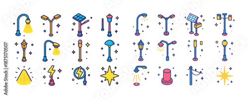Colorful collection of modern streetlight icons