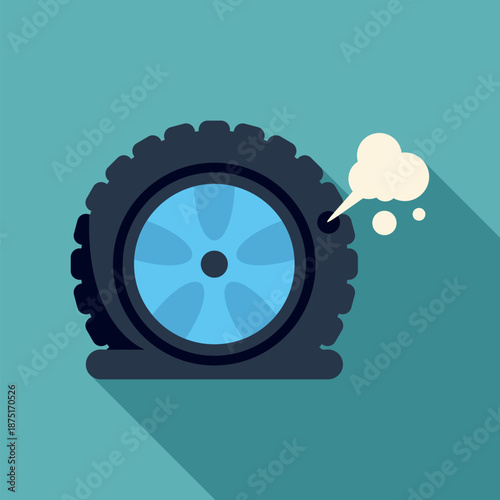 Flat car tire losing air from a puncture, indicating a breakdown or problem