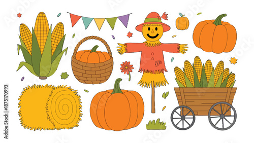 Harvest Time Delight: A delightful assortment of autumnal elements bursts forth in a vibrant celebration of the season, promising warmth and the bounty of the harvest.