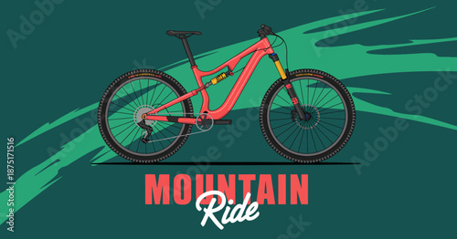A bold illustration showcases a mountain bike, emphasizing adventure and the thrill of cycling, perfect for outdoor enthusiasts and sport lovers seeking a graphic touch.
