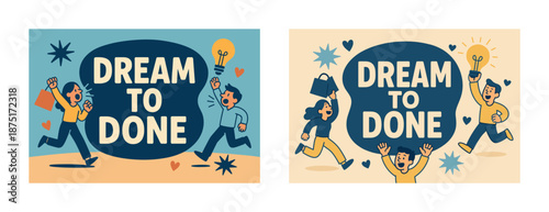 Motivational illustration with diverse people achieving goals