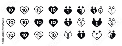 Minimalist heart and number icons for rating and ranking systems