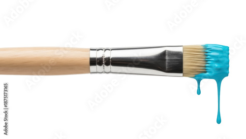 Photos Paint brush with blue paint dripping isolated PNG, creative tool for painting an