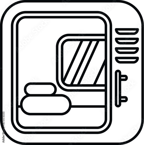 Train car compartment interior with a bed and window, showing travel or sleep on a journey