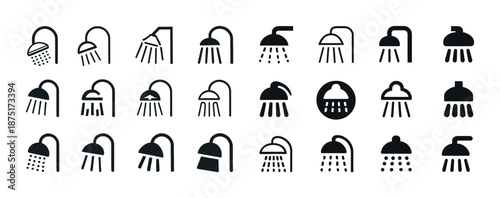 Collection of diverse shower head icons in various styles