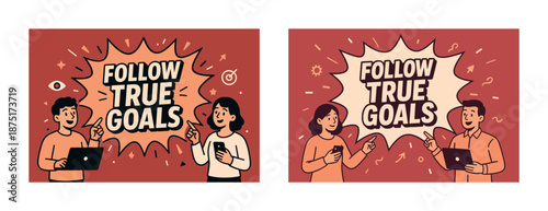 Caucasian young adults discussing goals with laptops and smartphones