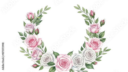 Set of rose flower watercolor frame wreath design pink and white bouquet flower design vector.