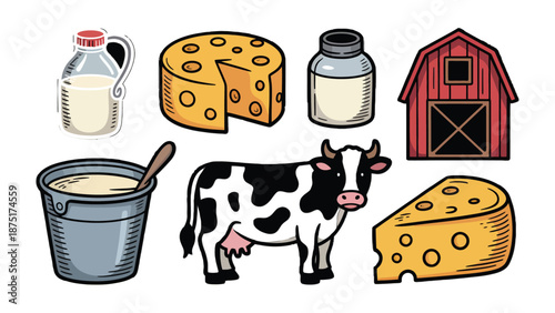 Dairy Delight: An illustration showing collection of dairy products, embodying the wholesome goodness of farm-fresh food