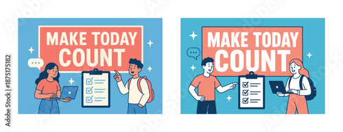 Young diverse adults engaging with technology and lists for productivity