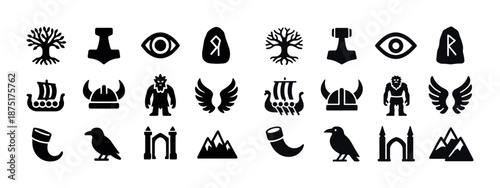 Collection of norse mythology symbols and viking icons