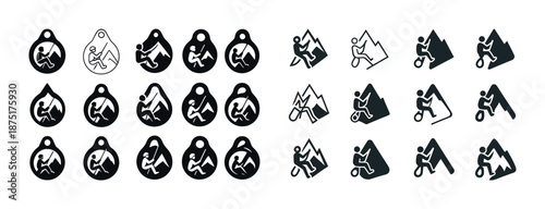 Mountain biking icons set: cyclist silhouettes in various styles