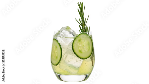 Konstfotografi Refreshing gin and tonic cocktail with cucumber and rosemary isolated PNG, summe