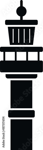 Air traffic control tower vector silhouette providing guidance for flight operations