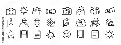 Camera icons and film symbols illustration