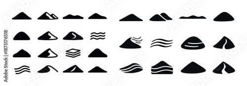Minimalist mountain icons collection with wave and layer elements in black
