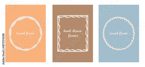 Three hand-drawn frames in different colors for decoration and design use on various backgrounds