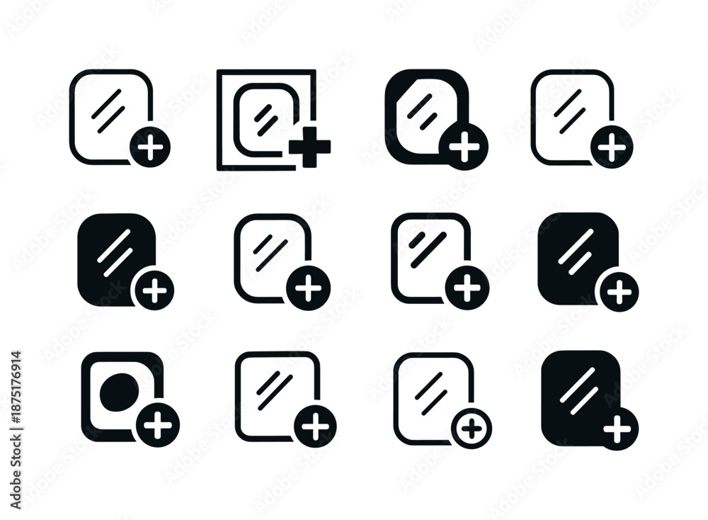 Fototapeta premium Mirror Icon Variations. Adding a new mirror in the bathroom. Icon set. Set Logo of adding a new mirror in the bathroom: mirror reflection symbol. harmonious