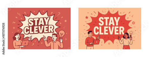 Motivational design with diverse young adults featuring 'stay clever' message