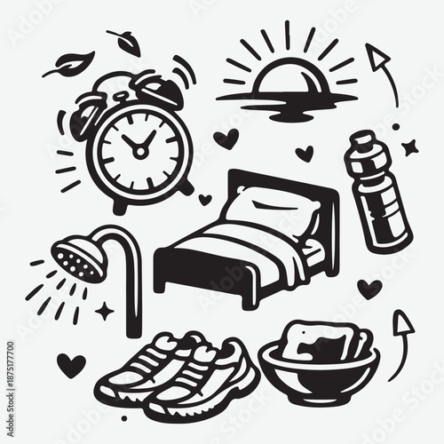 Morning Routine Icons Set Illustration.