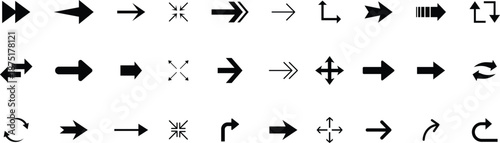Title Arrow icon set. Black arrow icons. Arrow set icon. Cursor Black arrows icons. Collection different arrows sign. Modern simple arrows. Black direction pointer.