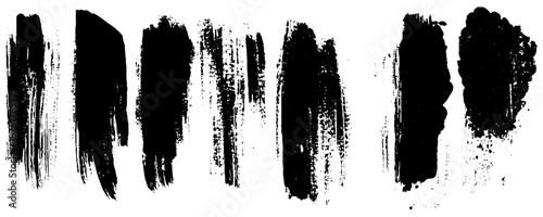 Collection of line hand drawn trace brush strokes black paint texture set vector illustration isolated on white background. Calligraphy brushes high detail abstract elements.