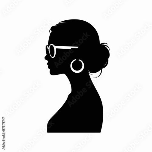 This striking silhouette illustration portrays a fashionable woman wearing stylish sunglasses, encapsulating a sense of elegance, mystery, and modern allure in contemporary art.