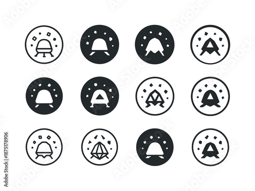Space Debris Icons. Space debris cleanup. Icon set. Set Logo of space debris cleanup: containment pod. harmonious logo variations of the same emblematic
