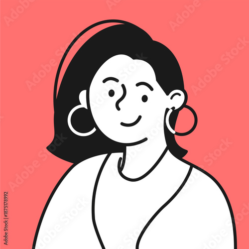 Smiling young female professional in clean line art style, positive and confident woman illustration for education, career, business communication, web explainer and training materials