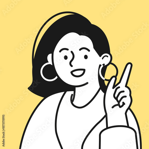 Bright positive smiling young female professional in clean line art illustration, confident and optimistic woman for education, career growth, business communication and web explainer use